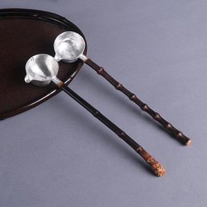 Pure Tin Tea Spoon Bamboo Handle Long Handle Traditional Chinese Tea Ceremony Accessory Tea Brewing Tool - Product Image 1