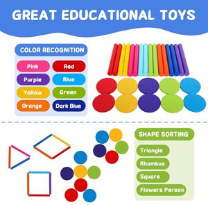 Gioco Montessori <span class=keywords><strong>in</strong></span> <span class=keywords><strong>Legno</strong></span> per l'Apprendimento dei Colori, Gioco Educativo Prescolare per Bambini, Set di Bastoncini Colorati per Ordinare e Abbinare - Product Image 3