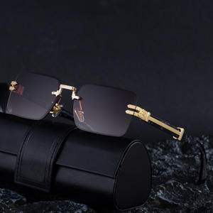 Lunettes de soleil carrées de luxe pour hommes, verres PC UV400, monture noire avec accents métalliques, lunettes de mode pour usage extérieur - Product Image 2