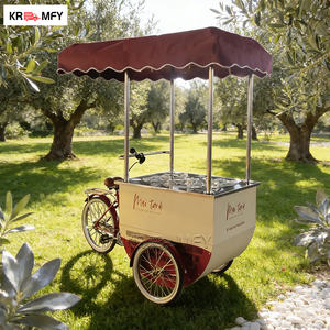 Chariot de vente de crème glacée remorquable avec parasol, chariot mobile de restauration rapide, chariot de crème glacée en métal résistant à la rouille pour l'extérieur - Product Image 2