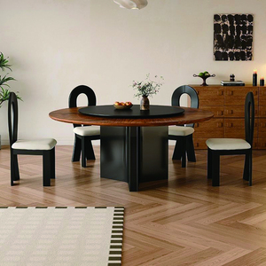 Mesa de comedor redonda de lujo moderna con bandeja giratoria estable, tapa de madera para el hogar, hoteles, apartamentos, restaurantes, villas para la cena - Product Image 2
