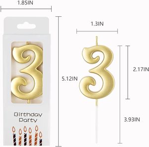 Lot de 10 bougies d'anniversaire dorées numérotées de 0 à 9, bougies numérotées dorées pour l'anniversaire du numéro un, pour fêtes et baby showers - Product Image 3