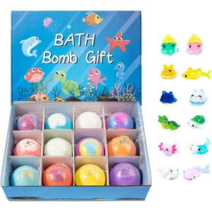 Bombes de bain pour enfants 70G 12 pièces, ensemble cadeau sphérique naturel fait main avec des jouets à l'intérieur - Product Image 1