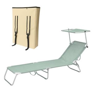 Folding Sun Lounger With <b>Canopy</b> 180x55x62 Cm Portable Outdoor Beach Chair With Carrying Bag - Product Image 1