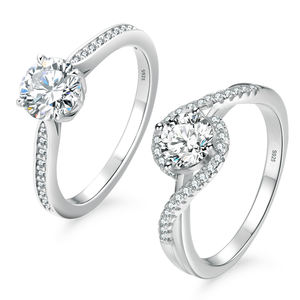 莫桑石订婚戒指女性饰品白金电镀925纯银1CT光环VVS格拉钻石结婚承诺戒指 - Product Image 1