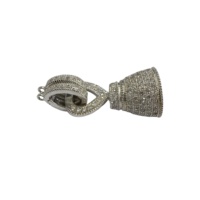 Grand fermoir de luxe vintage en argent sterling 925 avec pompon, pour collier, perle, fermoir de sécurité et sac, orné de zircon