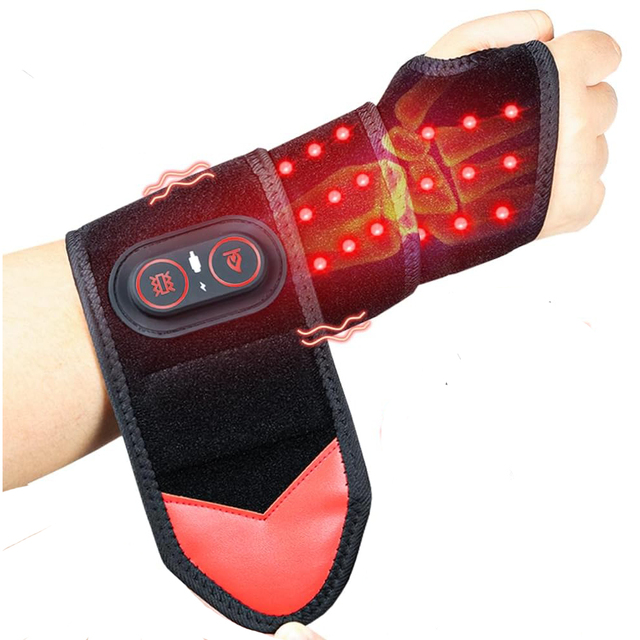 US Stock 660nm Red Light Cordless Wrist Heating Pad Massage for Carpal Tunnel with 3000mAh Battery