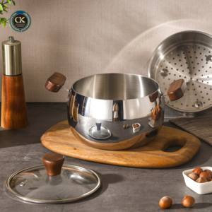 Casserole à double poignée en acier inoxydable 316 et bois de noyer, délicate et exquise, avec couvercle en verre, pour soupes et bouillons - Product Image 3