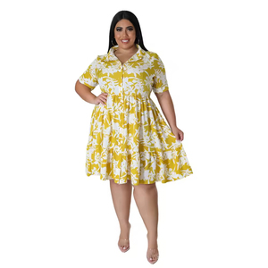 Robe plissée midi décontractée imprimée à manches courtes pour femme, grande taille, vente en gros - Product Image 4
