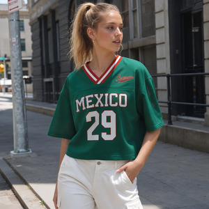 ODM Hip Hop Mexico Trend Heavy Rhinestone <b>Women</b> Crop Mesh Jersey Full Custom Any Country Name Graphic Number High Wicking <b>Top</b> - Product Image 2