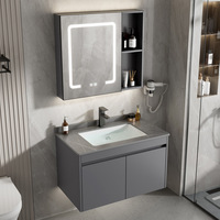 Vanité en aluminium aérospatiale épaissie noire de salle de bains avec le lavabo intégré de dalle