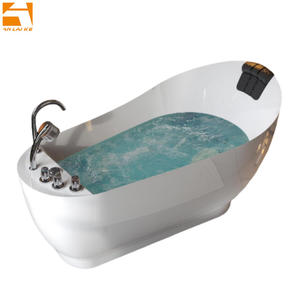 アクリル製自立式ジェットバス、内蔵滝シャワーヘッドレスト付き、屋内浴室用ジェットソーキングバスタブ - Product Image 1