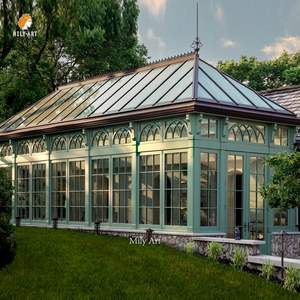 MILY Grande <span class=keywords><strong>serre</strong></span> de jardin en verre décorative de style villa en plein air, gazebo triangulaire en <span class=keywords><strong>fer</strong></span> <span class=keywords><strong>forgé</strong></span> - Product Image 1