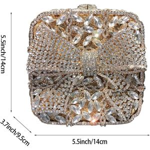 Sac de soirée de luxe en cristal avec nœud papillon, sac à main en forme de boîte scintillant pour femme, idéal pour les dîners, les rendez-vous et les mariages - Product Image 2