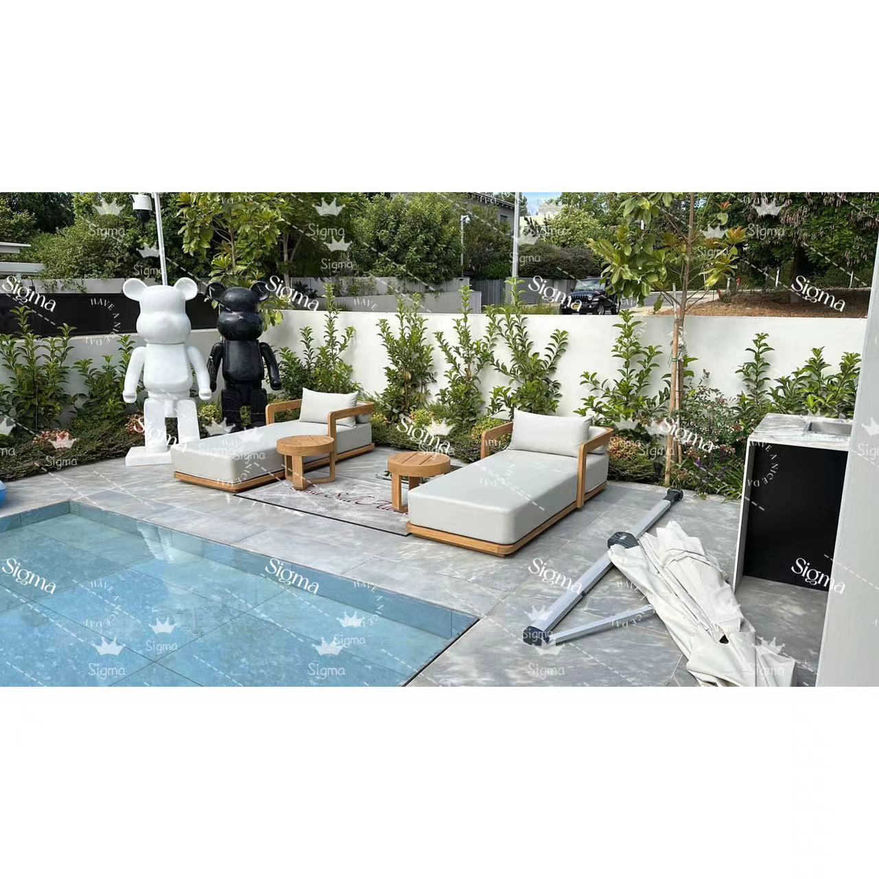 Most Popular Hotel Outdoor Garden Sets Sunbed Wood Furniture Teak Chaise Teak Wood Sun Loungers