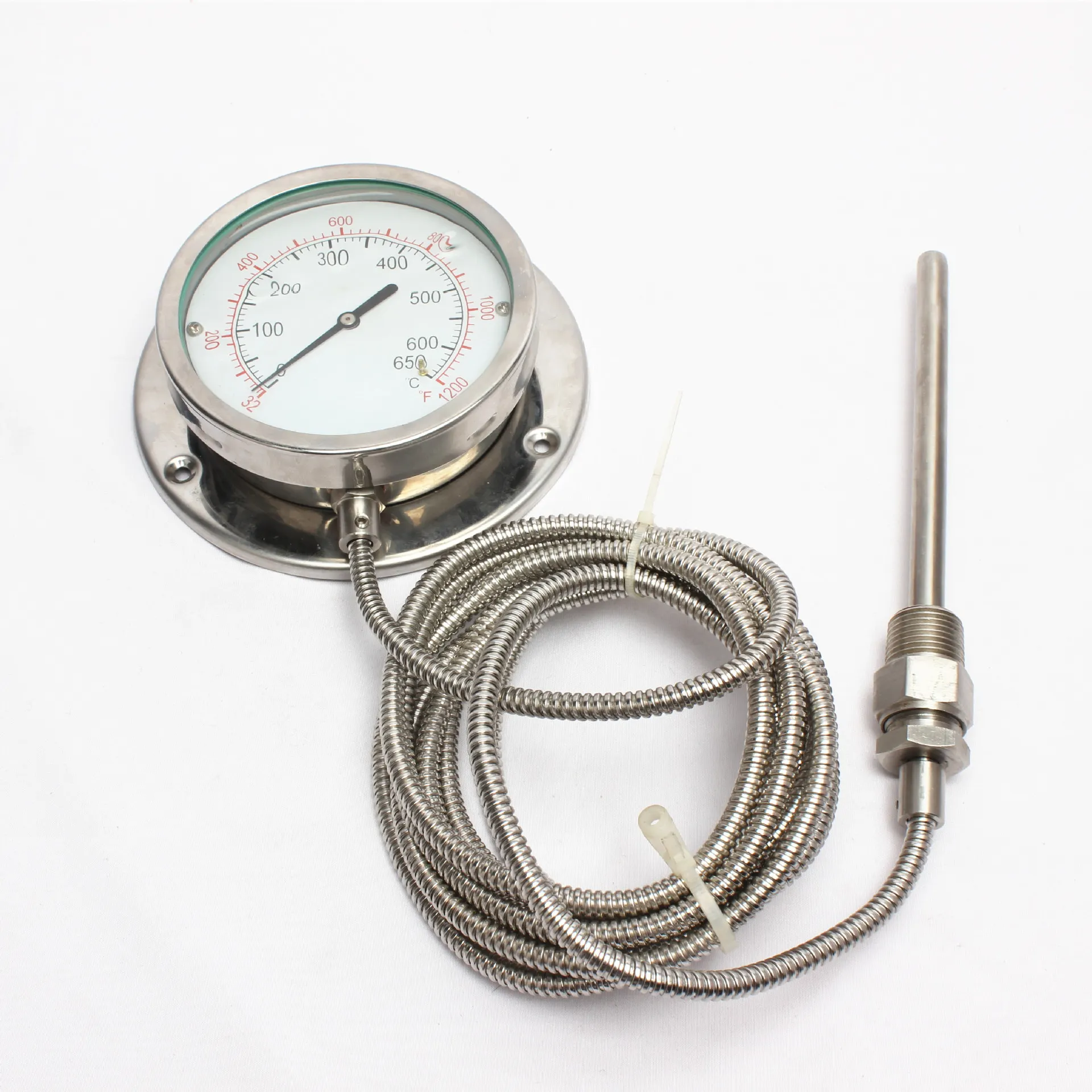 Yüksek kalite paslanmaz çelik 0-650 derece yalıtımlı arama göstergesi termometre Metal basınç kılcal endüstriyel kullanım su yağı