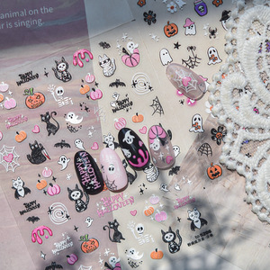 Autocollants pour ongles en papier imperméables pour <span class=keywords><strong>Halloween</strong></span>, motifs fantômes, citrouilles, chauves-souris, chats, crânes 3D, autocollants adhésifs, <span class=keywords><strong>manucure</strong></span> DIY - Product Image 4
