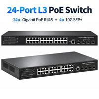 Switch Ethernet Gigabit PoE 24 Port Layer 3 Terkelola Daya PoE 400W 4 Port 1G/10G SFP+ Uplink VLAN QoS Rak-mount