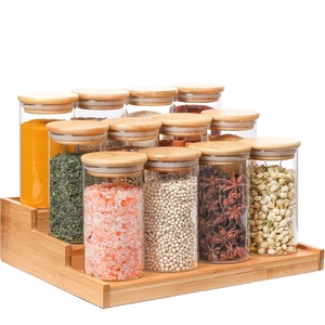Home Use 12pcs Eco-friendly Bamboo Lid Glass <b>Storage</b> Spice Jar Set With Airtight Lid Jar - Product Image 1