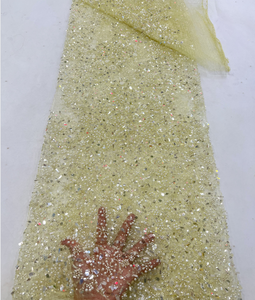 Tela de encaje para vestido Nuevos diseños Sin MOQ Tela de lentejuelas Diseños pesados Wirh Perla con cuentas para boda La mejor calidad - Product Image 6