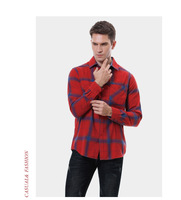 Chemise décontractée thermique brossée à manches longues en flanelle de coton à carreaux coupe ample pour homme Warhorse Cross-Border, lavable en machine