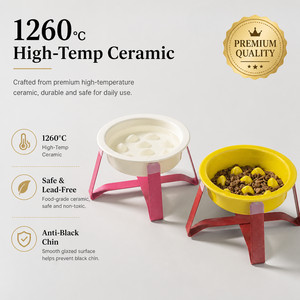 Bol de nourrissage lent pour animaux de compagnie en céramique écologique de haute qualité avec support en métal, alimentation lente pour éviter l'étouffement, bol pour chien, bol pour chat - Product Image 3