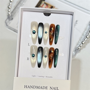 <span class=keywords><strong>Uñas</strong></span> Postizas Acrílicas Hechas a Mano de Alta Calidad con Diseño de Ojo de Leopardo y Detalles <span class=keywords><strong>en</strong></span> Dorado, Venta al Por Mayor - Product Image 3