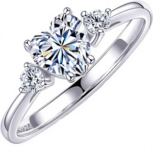 S925 Sterling Silver 10CT Heart Cut Moissanite | Three Stone <b>Ring</b> Rhodium Plated Prong <b>Set</b> | <b>Wedding</b> Band Fine Jewelry <b>for</b> <b>Women</b> - Product Image 4