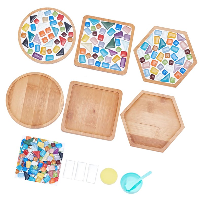 Kit de fabrication de sous-verres en verre avec plateau en bambou pour boissons Décoration intérieure Cadeau d'anniversaire pour adultes