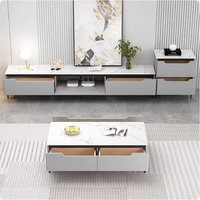 Meuble TV en bois de style panneau moderne et contemporain YQ avec plateau en pierre frittée facile à nettoyer pour salon, hôtel et petit appartement