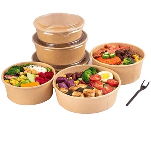 Gobelets en papier jetables carrés et ronds en gros, résistants à la chaleur, en kraft, imperméables, <span class=keywords><strong>avec</strong></span> logo personnalisé, pour salades et <span class=keywords><strong>poke</strong></span> bowls, <span class=keywords><strong>avec</strong></span> couvercle en PE - Product Image 1