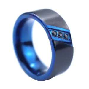 POYA שני צלילים טונגסטן קרביד טבעת 8 מ"מ כחול Mens טבעות שיבוץ שחור אבן טבעת