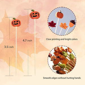 Palillos de Bambú Desechables con Diseño de Calabaza, Hojas de Arce y Bollos para Aperitivos y Cócteles de Acción de Gracias - Product Image 2