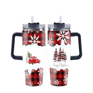Christmas Gift 40OZ Custom Color Travel Vacuum <b>Flasks</b> Coating Stainless Steel Tumbler <b>with</b> Handle and <b>Straw</b> Mugs - Product Image 1