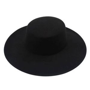 2023 New <b>Flat</b> Top Polyester/Cotton Fedora Bowler <b>Hat</b> Jazz French Wide Brim Unisex Four Seasons Custom Wholesale - Product Image 4