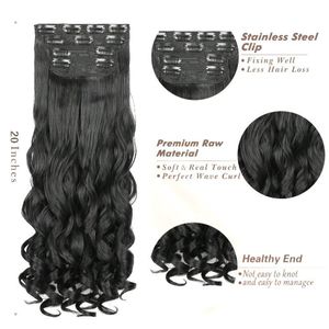 Extensions de cheveux longs bouclés de marques nationales, grandes boucles, fibre Kanekalon, noir 1B, lot de quatre pièces, résistantes à la chaleur - Product Image 5