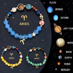 Pulsera de Piedras Naturales con los 12 Signos del Zodiaco, Sistema Solar, 8 Planetas, Galaxia, Universo, Juego de Pulseras para Parejas, Hombres <span class=keywords><strong>y</strong></span> Mujeres - Product Image 4