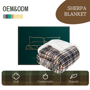 Custom OEM ODM Flannel and Sherpa Double-Layered Blanket Soft Classic Check Polyester Blanket <strong>Cosy</strong> and Plush Sherpa Fleece <strong>Throw</strong> - Product Image 1