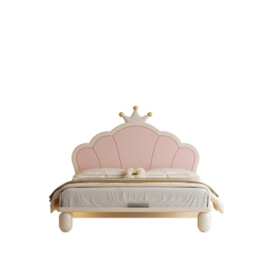 Letto per Bambini Imbottito Rosa Principessa con Cassetti Contenitori - Testiera a Corona per Camera da Letto Moderna - Product Image 1