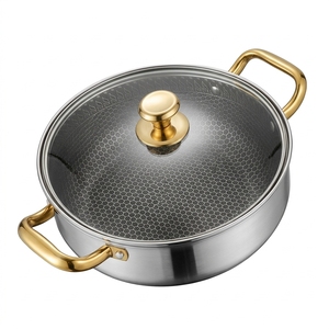 FLEY OEM ODM 304 roestvrijstalen hotpot met volledige honingraat antiaanbaklaag, gouden handvat voor inductie- en gasfornuizen - Product Image 4