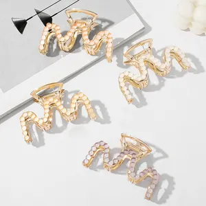 Customized Women Elegant Plastic Beads M Shape 8.5cm Alloy Hair Claws Clips Exquisite Girls Clip Hair Ornaments