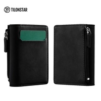 Dompet Lipat Aluminium TILONSTAR TVC902 Dengan Kantong Koin Resleting, Perlindungan RFID, Tempat Kartu ID Kulit Mewah