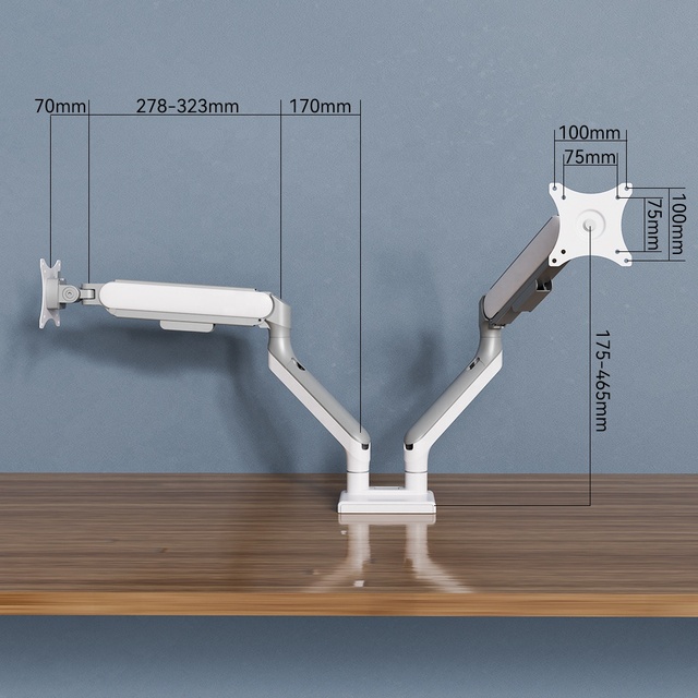 Heavy Duty 37.4lbs Computer Dual Monitor Stand Aluminum Alloy Silver Modular Gaming Desk Monitor Stand White