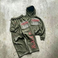 Ensemble de survêtement vintage personnalisé avec sweat à capuche zippé oversize et pantalon de jogging délavé pour homme – Collection automne streetwear