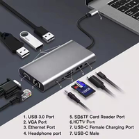 10-in-1 USB Type-C Hub Docking Station voor 2.0 TF-kaart RJ45 LAN PD Opladen-Aluminiumlegering Laptopadapter voor MacBook/Desktop