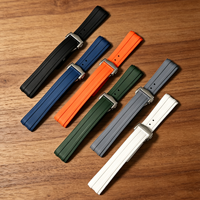 Bracelet de montre en caoutchouc fluoré souple réglable de luxe, imperméable et respirant, 20 mm, extrémités courbées, avec fermoir pliant de plongée