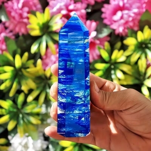Tour de fusion en cristal bleu CrystalHola, sculptée à la main, polie, solide, pour la réactivation des cristaux, décoration maison et bureau, Feng Shui - Product Image 4