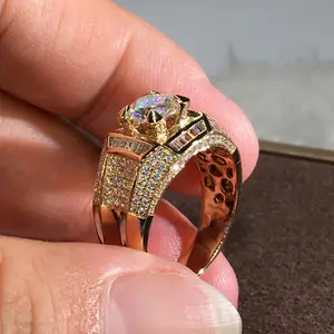 European And American Fashion Luxury Diamond Gold Plated Ring Jewelry For Men