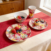 Service de vaisselle en mélamine incassable Bestwares, motif floral aquarelle rouge, idéal pour restaurants et réceptions de mariage