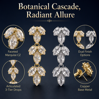 Boucles d'oreilles pendantes en forme de feuille marquise plaquées or et argent sur base cuivre, avec zircon cubique transparent, longues, pour femme, bijoux de soirée